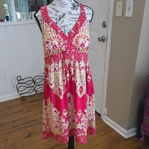 INC International Concepts Red and Gold Patterned Fabric With Gold Gems